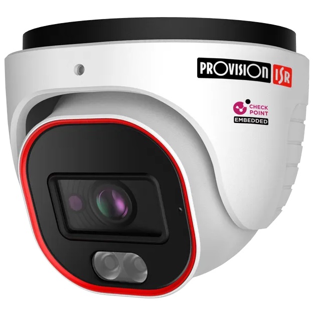 מצלמת כיפה פרוויז'ן IP רשת יום ולילה אינפרא כולל אודיו אנליטיקה בסיסית Provision S-Sight v2 DH-340IPSN-28 2560x1440 4MegaPixel DWDR 2.8mm 93° 1High Power IR Led 20M PoE Real Time True IP Camera SD Slot Built-in Mic